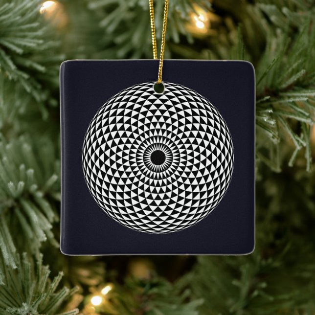 Oriental Black White Mandala Geometric Vector Art Ceramic Ornament (Tree)