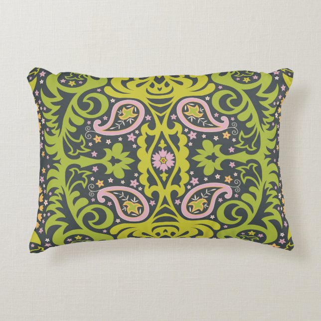Oriental Bliss: Paisley Floral Pattern Accent Pillow (Front)
