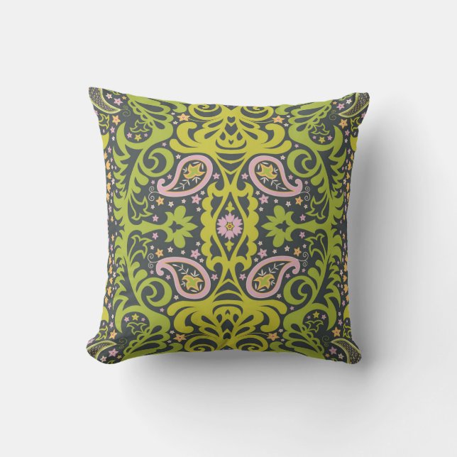 Oriental Bliss: Paisley Floral Pattern Throw Pillow (Front)