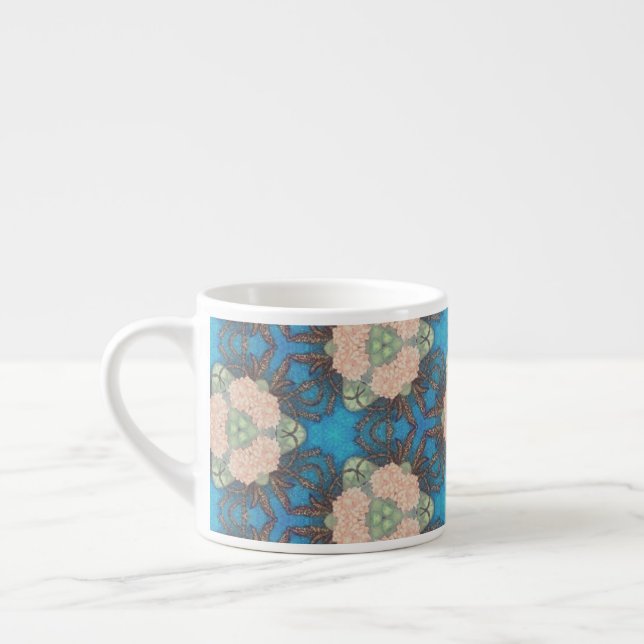 Oriental bloom pattern with ocean blue background espresso cup (Left)