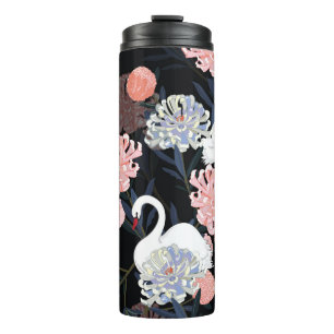 Oriental Blooming Flowers Swan Pattern Thermal Tumbler