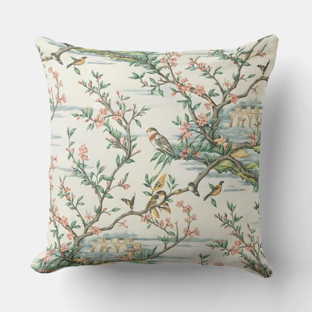Oriental Blossom Garden Throw Pillow (Front)