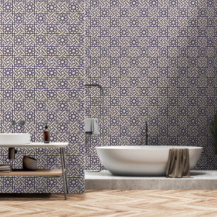 Oriental Blue Beige Moroccan Geometric Pattern Wallpaper