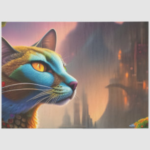 Oriental blue calico wild cat, Dystopian  Tissue Paper