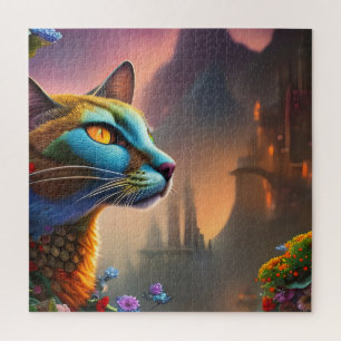 Oriental blue calico wild cat, Fantasy  Jigsaw Puzzle