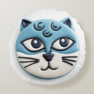 Oriental Blue Cat 3D Inspired Round Pillow