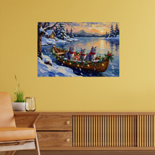Oriental Blue Cat Christmas Boat Holiday Poster