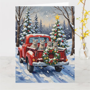 Oriental Blue Cat Christmas Red Truck Holiday Card