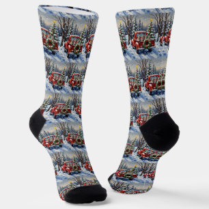 Oriental Blue Cat Christmas Red Truck Holiday Socks