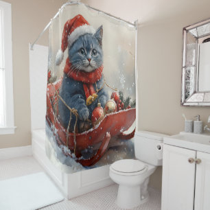 Oriental Blue Cat in Sledge Let it Snow Christmas