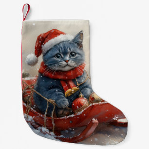 Oriental Blue Cat in Sledge Let it Snow Christmas  Small Christmas Stocking