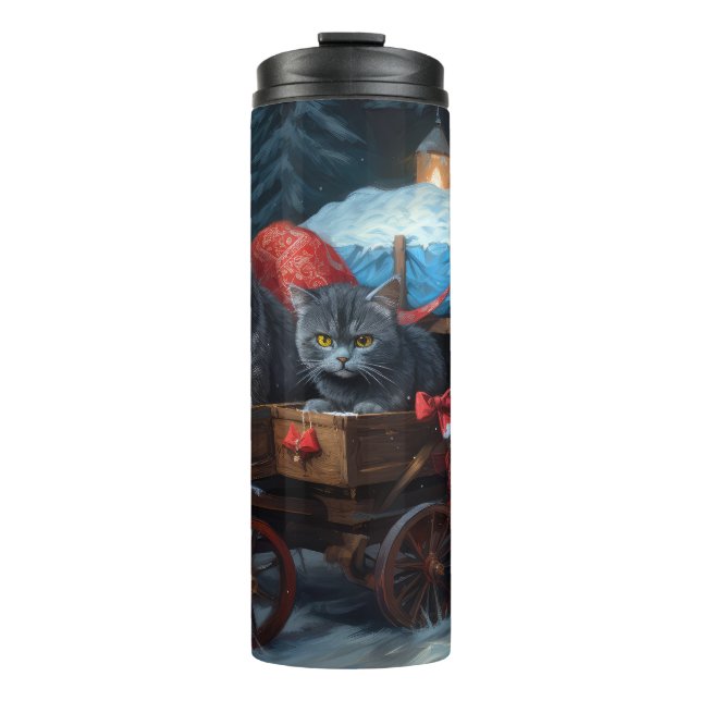 Oriental Blue Cat Snowy Sleigh Christmas Decor Thermal Tumbler (Front)