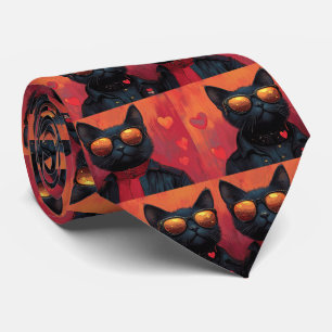 Oriental Blue Cat with Heart Roses Valentine's Day Tie