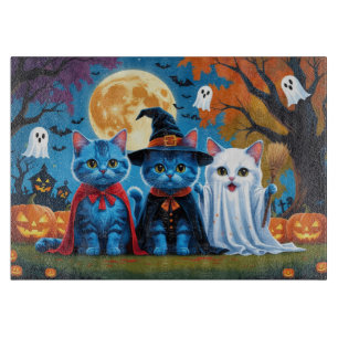 Oriental Blue Cats Pumpkin Halloween Funny Cutting Board