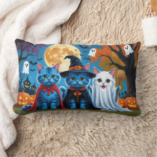 Oriental Blue Cats Pumpkin Halloween Funny Lumbar Pillow