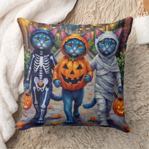 Oriental Blue Cats Trick-or-Treating Halloween  Throw Pillow