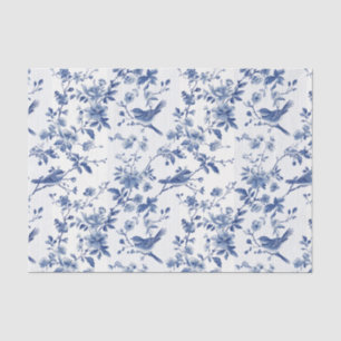 Oriental Blue Floral with Birds Pinstriped Pattern Tissue Paper