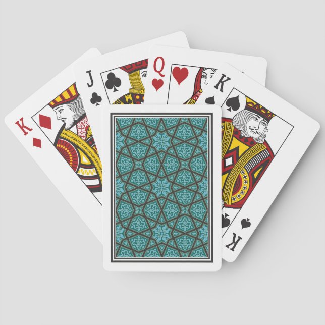 Oriental Blue Green Grey Arabic Egypt Geometric Playing Cards (Back)