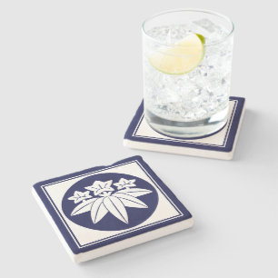 Oriental Blue Kamakura Minamoto Japan Mon Art Stone Coaster