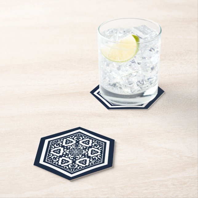 Oriental Blue Ottoman Turkish Tracery Oriental Art Paper Coaster (Insitu)
