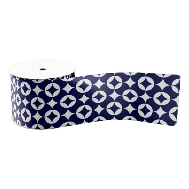 Oriental Blue Overlapping Circles Shippo Geometric Grosgrain Ribbon (Spool)