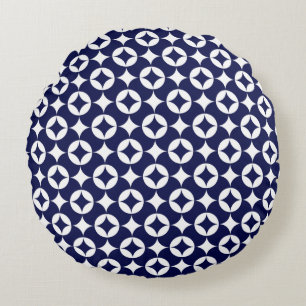 Oriental Blue Overlapping Circles Shippo Geometric Round Pillow