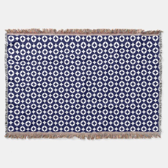 Oriental Blue Overlapping Circles Shippo Geometric Throw Blanket (Front)