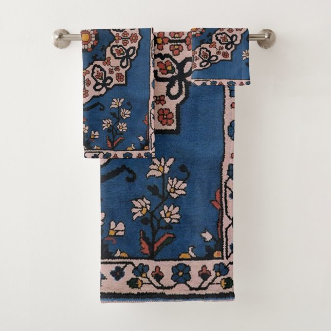 Oriental Blue Persian Turkish  Carpet Bath Towel Set (Insitu)