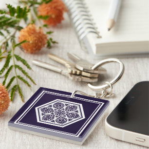 Oriental Blue Turkish Rosette Geometric Vector Art Keychain
