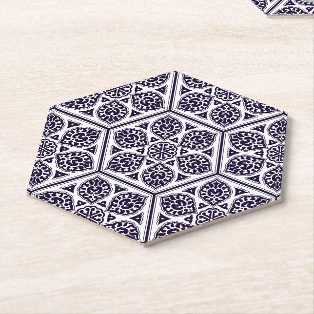 Oriental Blue Turkish Rosette Geometric Vector Art Paper Coaster (Angled)