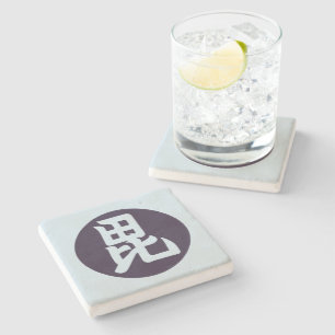 Oriental Blue Uesugi Mon Japanese samurai clan Stone Coaster