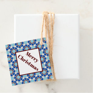 Oriental Blue White Moroccan Geometric Pattern Favour Tags