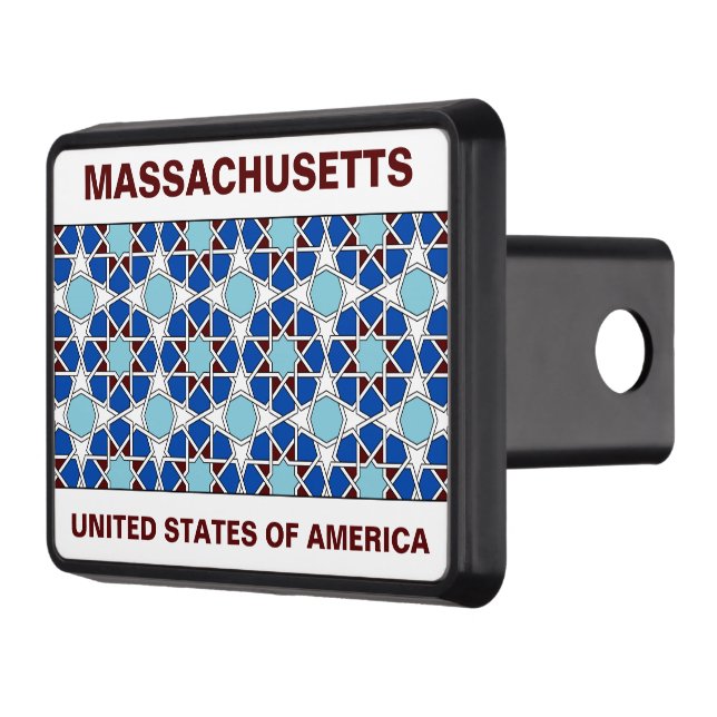 Oriental Blue White Moroccan Geometric Pattern Trailer Hitch Cover (Left)