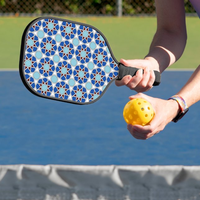 Oriental Blue White Moroccan Geometric Vector Art Pickleball Paddle (Insitu)