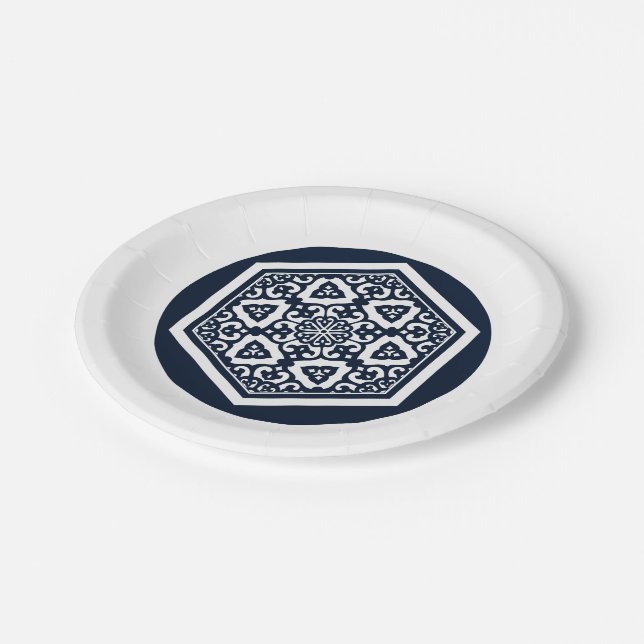 Oriental Blue White Ottoman Turkish Tracery Art Paper Plate (Angled)
