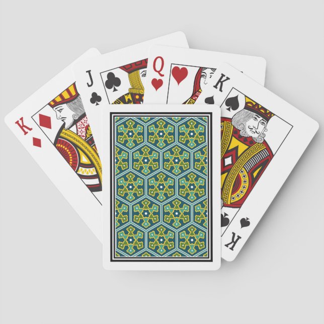Oriental Blue Yellow Green Ottoman Turkish Hexagon Playing Cards (Back)