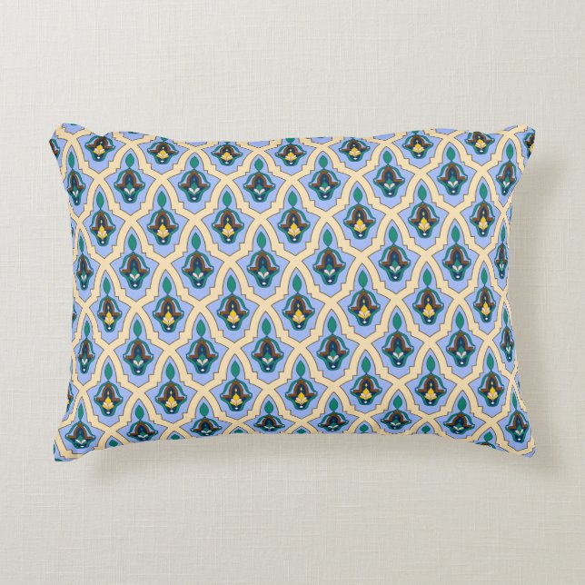 Oriental Blue Yellow Moroccan Arabic Tracery Art Accent Pillow (Front)
