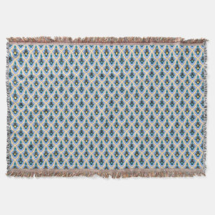 Oriental Blue Yellow Moroccan Arabic Tracery Art Throw Blanket