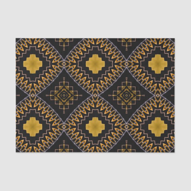 Oriental Bohemian Moroccan Black and Gold Pattern Tissue Paper (Front)