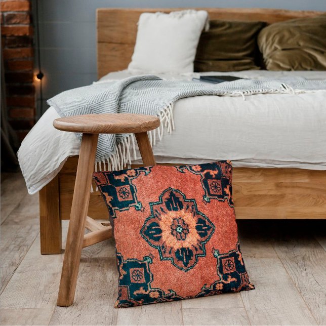 Oriental Burnt Umber Ebony Black Persian Carpet Throw Pillow (Creator Uploaded)