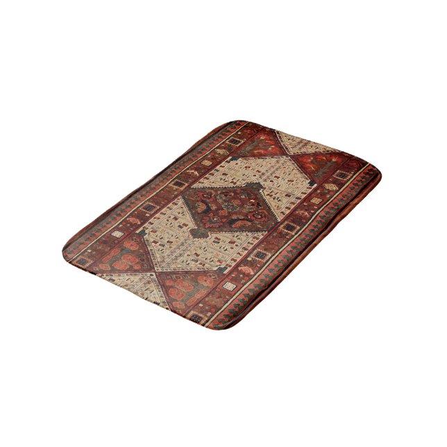 Oriental carpet design in orange and cream bath mat (Angled)