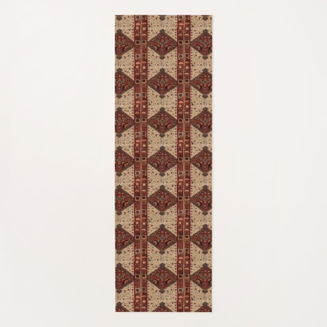 Oriental carpet design in orange and cream yoga mat (Front)