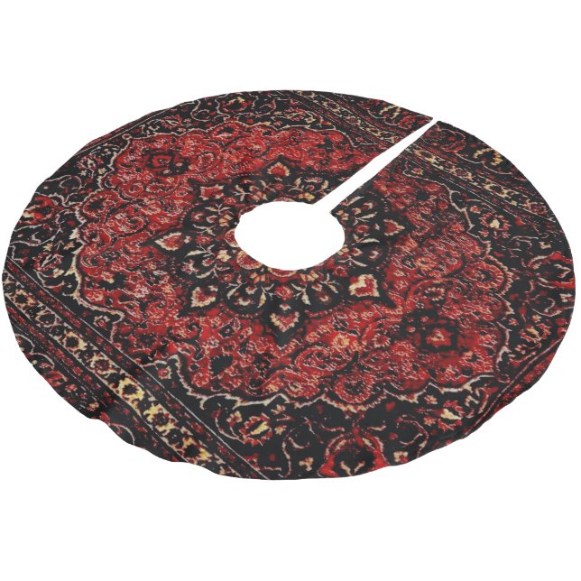 Oriental carpet look in rose tinted field  brushed polyester tree skirt (Angled)