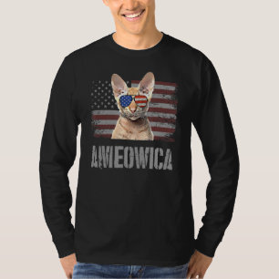 Oriental Cat  Ameowica Retro Usa American Flag T-Shirt