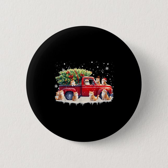 Oriental Cat Red Truck Christmas Tree Santa Ugly X 2 Inch Round Button (Front)