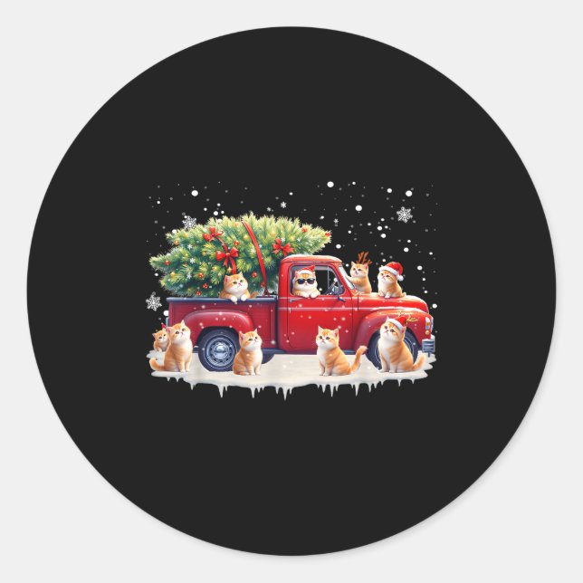 Oriental Cat Red Truck Christmas Tree Santa Ugly X Classic Round Sticker (Front)