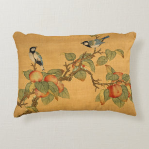 Oriental Chinese Birds And Fruit Accent Pillow