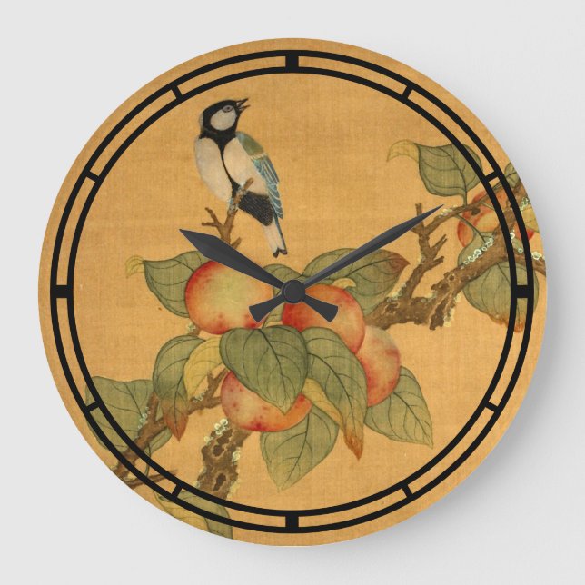 Oriental Chinese Birds And Fruit Large Clock (Front)