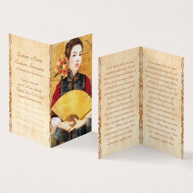Oriental chinese lady vibrant beautiful portrait business card (Inside and Outside)