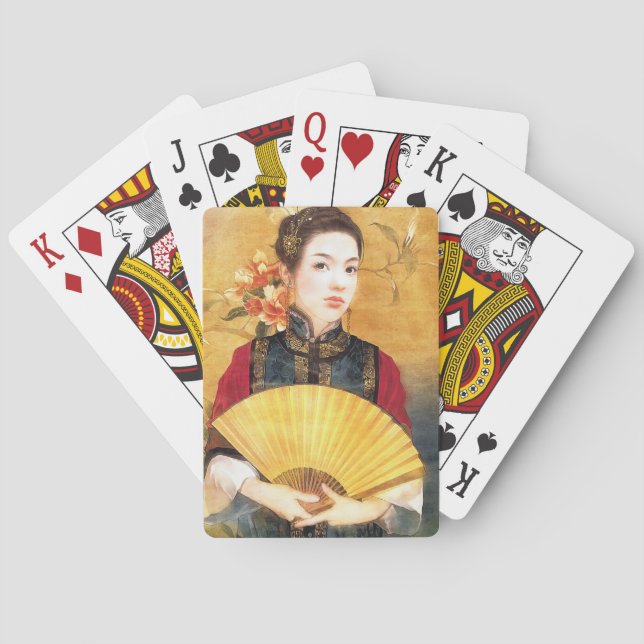 Oriental chinese lady vibrant beautiful portrait playing cards (Back)
